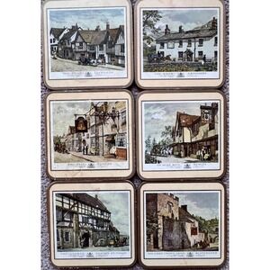 Vintage Pimpernel English Inns Coasters Set of 6 Cork Backed British Taverns Box